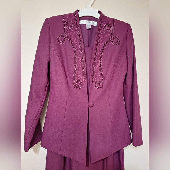 Vintage 90s Alfred Sung sleeveless maxi slit dress with beaded jacket 5/6 - Picture 2 of 16